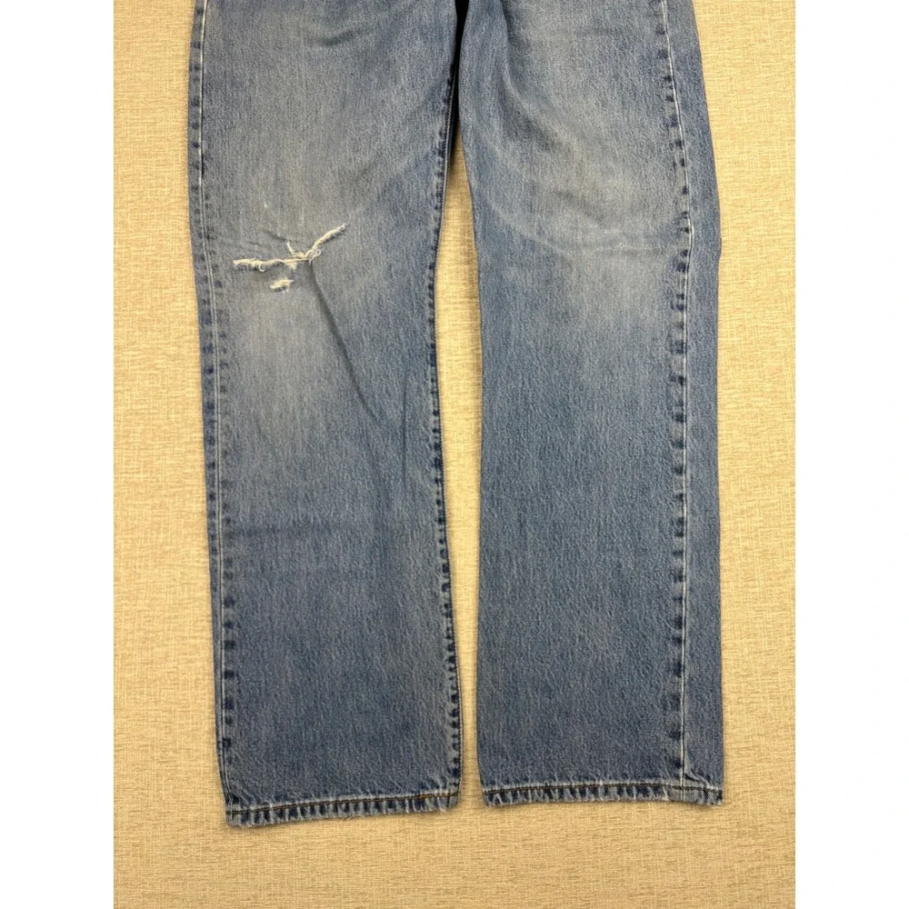 Levis 501 Mens 38x34 Jeans Grungy Light Blue Washed Denim Distressed High Fade